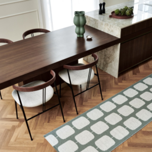 Kitchen with Sten runner rug by Pappelina shown in Army and Fossil Grey