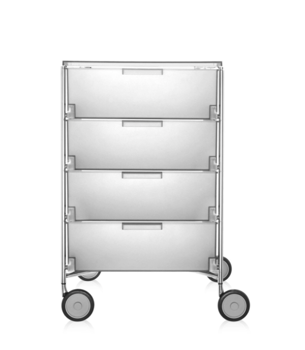 Front View of Kartell Mobil four drawer cabinet on wheels