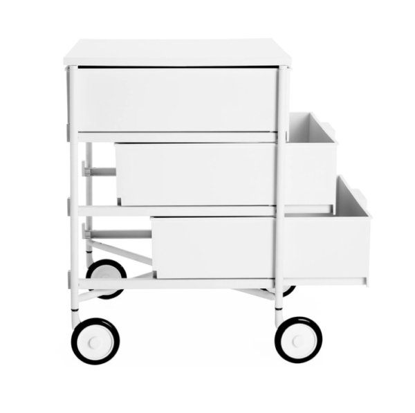 Kartell Mobil Mat in White with image of drawers open.