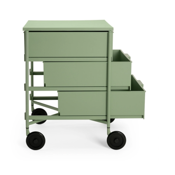 Side View of Kartell Mobil Mat with drawers open in colour light green.