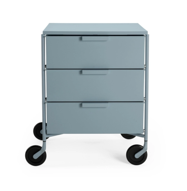Front View of Kartell Three Drawer Mobil Mat in Light Blue.