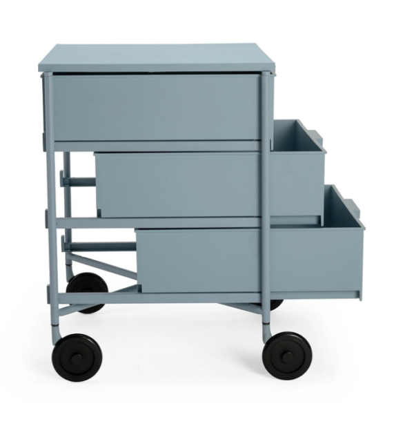Side View of Three-Drawer Kartell Mobil Mat in Light Blue