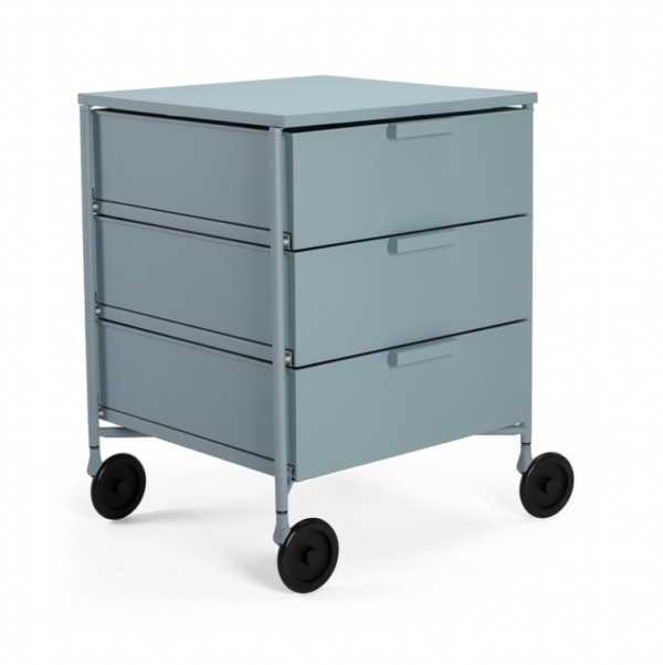 Angle View of Kartell Three- Drawer Mobil Mat in Light Blue