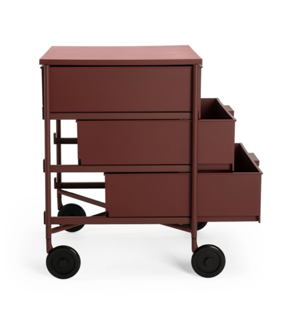 Side View with drawers open showing Kartel Mobil Mat in Plum Colour.