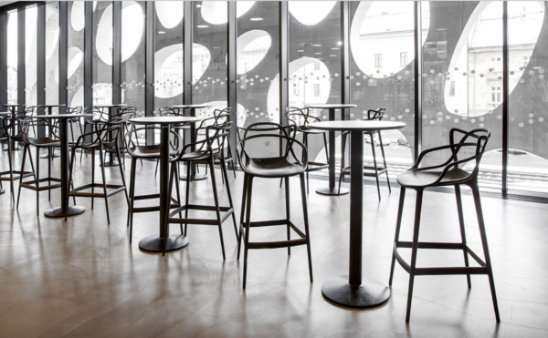 Masters Bar Stools are photographed in a light filled commercial centre.