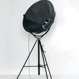 Fortunty Large Floor Lamp in Black and Silver. Image shows back view.